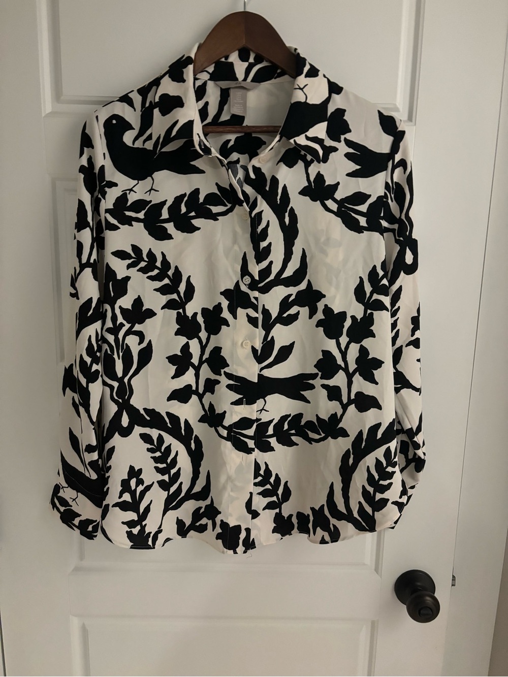 H&M Black & White Printed Button-Up Blouse